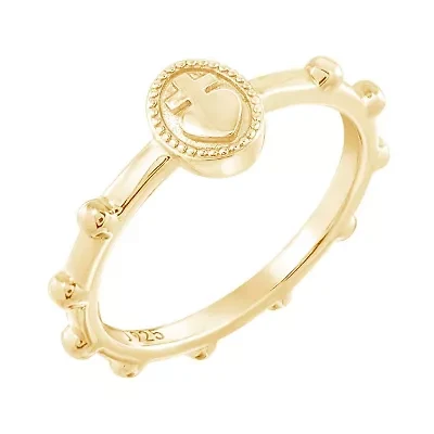 Lab Created 14K Yellow Gold Plated Sterling Silver Heart and Cross Rosary Ring