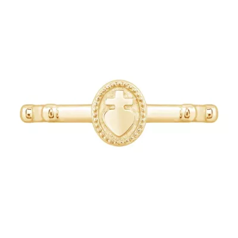 Lab Created 14K Yellow Gold Plated Sterling Silver Heart and Cross Rosary Ring