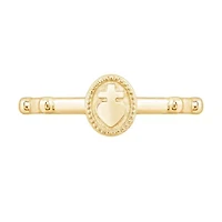 Lab Created 14K Yellow Gold Plated Sterling Silver Heart and Cross Rosary Ring