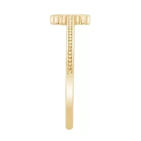 Lab Created 14K Yellow Gold Plated Sterling Silver Dainty Religious Cross Beaded Ring
