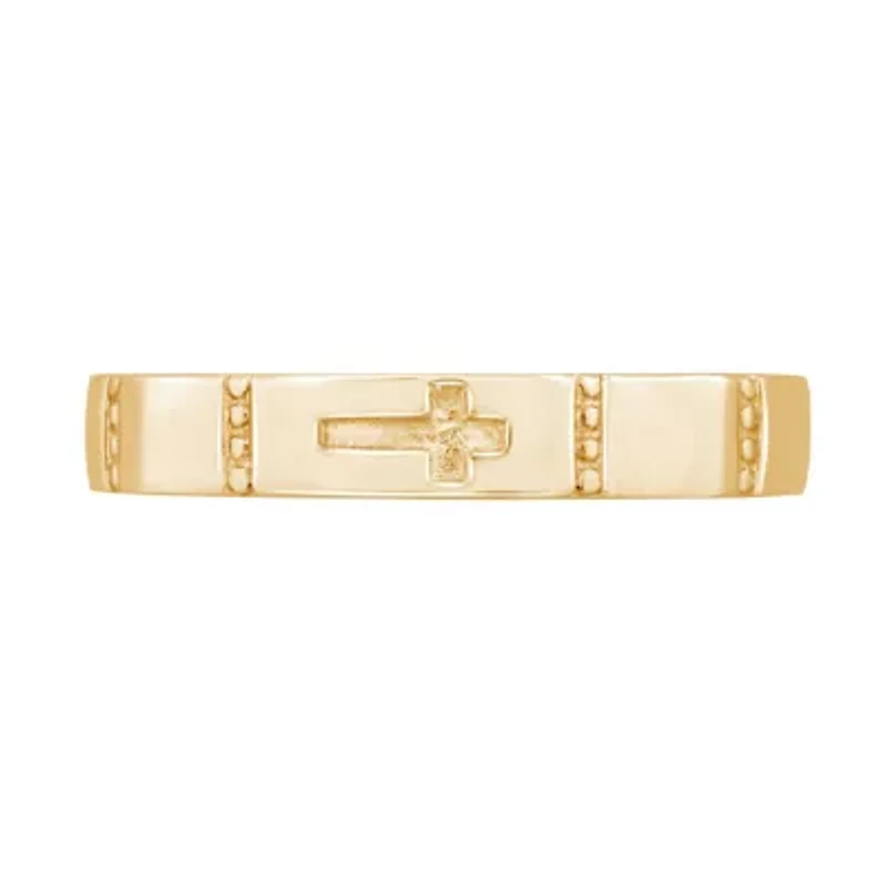 Lab Created 14K Yellow Gold Plated Sterling Silver Religious Carved Cross Band Ring