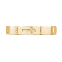 Lab Created 14K Yellow Gold Plated Sterling Silver Religious Carved Cross Band Ring