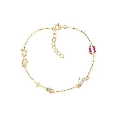 Lab Created 14K Yellow Gold Plated Sterling Silver Cubic Zirconia Station Bracelet