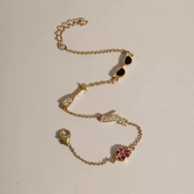 Lab Created 14K Yellow Gold Plated Sterling Silver Cubic Zirconia Station Bracelet