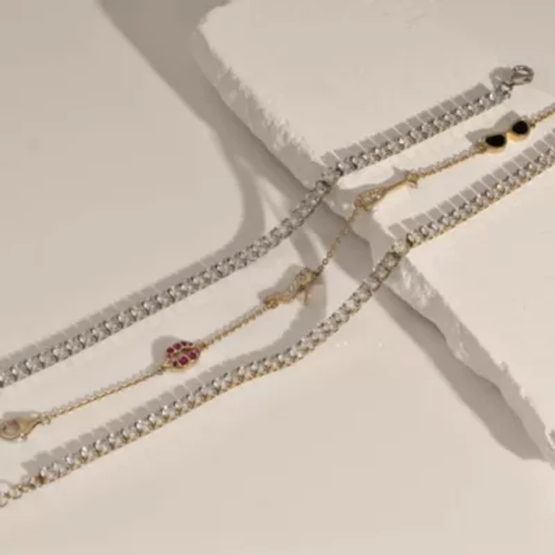 Lab Created 14K Yellow Gold Plated Sterling Silver Cubic Zirconia Station Bracelet