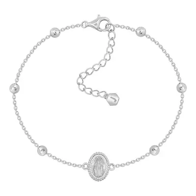 Lab Created Platinum Plated Sterling Silver Religious Christian Jewelry Mother Mary And Station Bead Bracelet