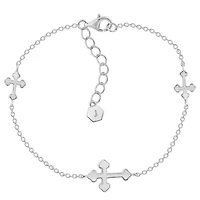 Lab Created Platinum Plated Sterling Silver Dainty Sideway Station Bottony Cross Bracelet