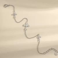 Lab Created Platinum Plated Sterling Silver Dainty Sideway Station Bottony Cross Bracelet
