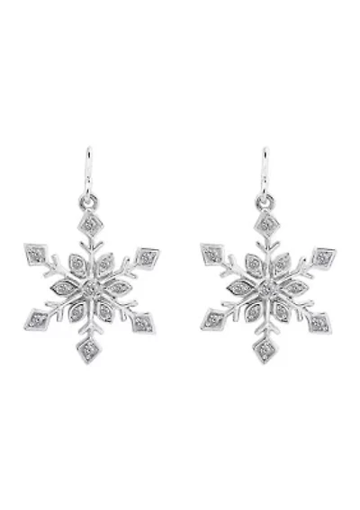 Platinum Plated Sterling Silver Whimsical Snowflakes Drop Earrings