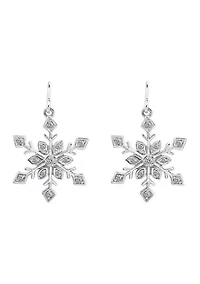 Platinum Plated Sterling Silver Whimsical Snowflakes Drop Earrings