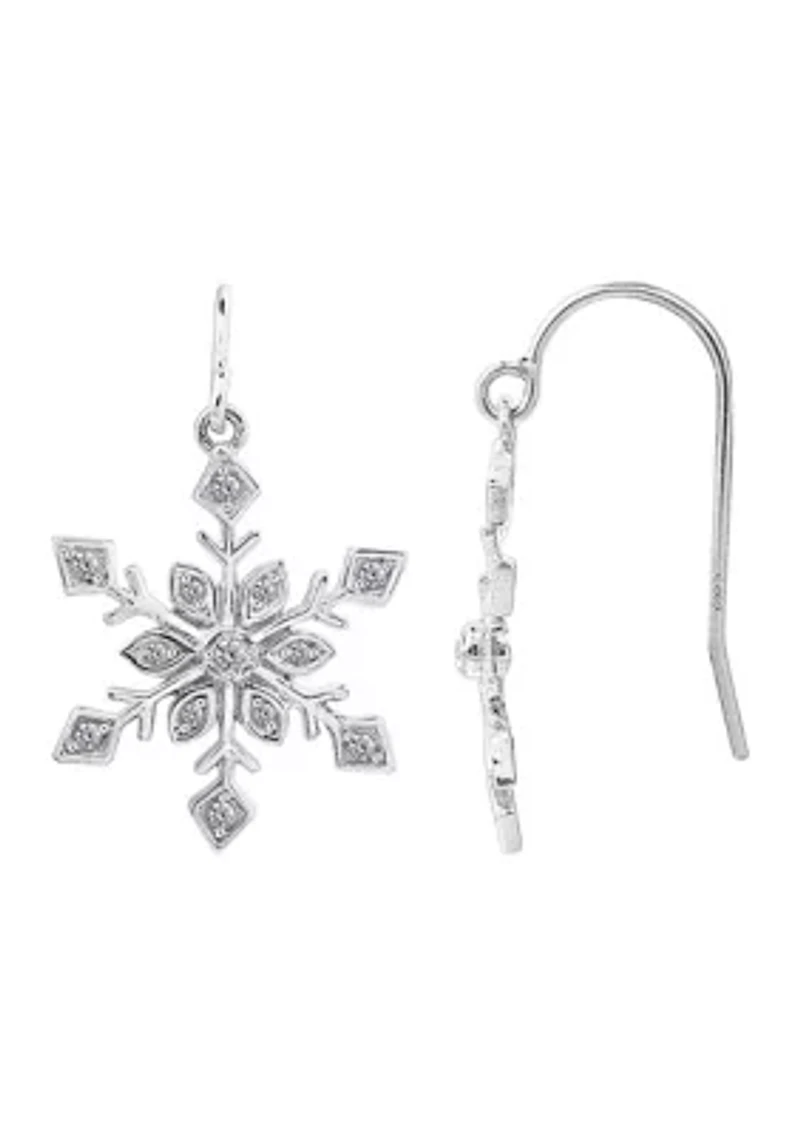 Platinum Plated Sterling Silver Whimsical Snowflakes Drop Earrings