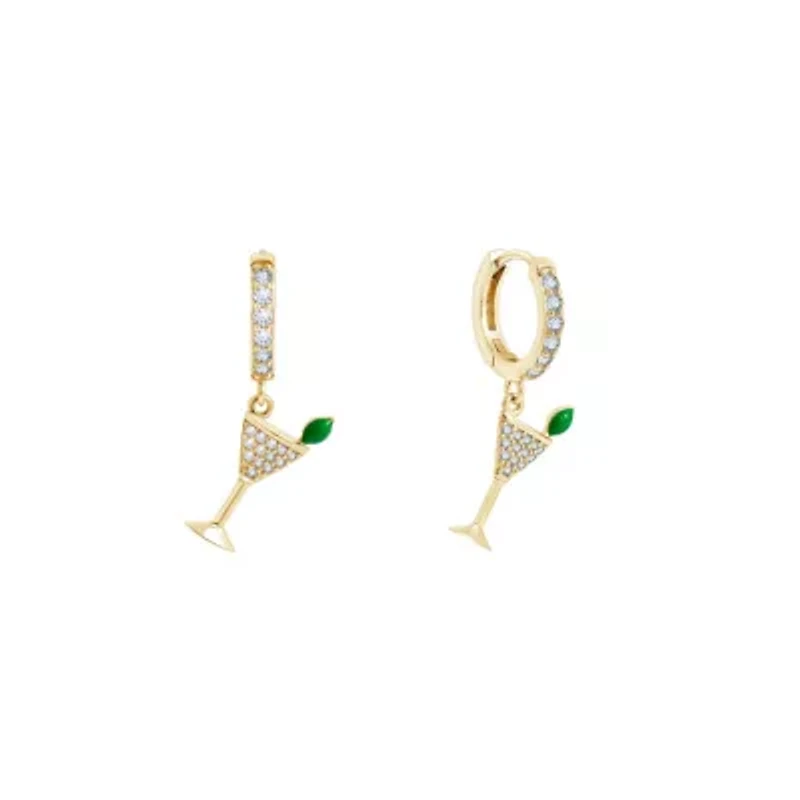 Lab Created 14K Yellow Gold Plated Sterling Silver Cubic Zirconia Martini Glass Earrings