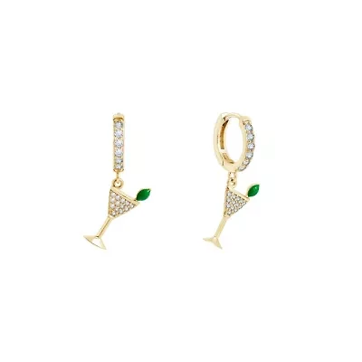 Lab Created 14K Yellow Gold Plated Sterling Silver Cubic Zirconia Martini Glass Earrings