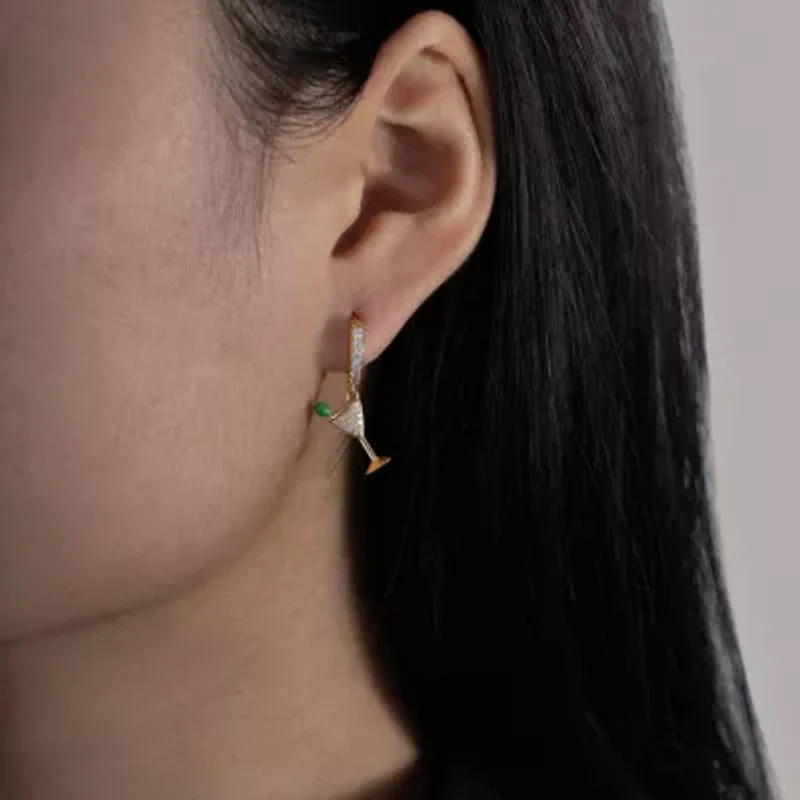 Lab Created 14K Yellow Gold Plated Sterling Silver Cubic Zirconia Martini Glass Earrings