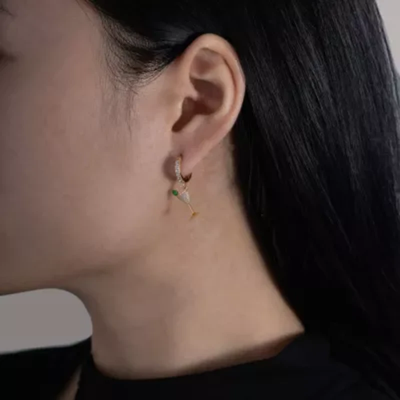 Lab Created 14K Yellow Gold Plated Sterling Silver Cubic Zirconia Martini Glass Earrings