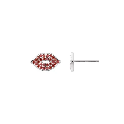 Lab Created Platinum Plated Sterling Silver Ruby Red Lip Earrings