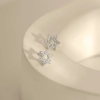 Lab Created Platinum Plated Sterling Silver Religious Round Brilliant Cubic Zirconia Pave Star Of David Stud Earrings