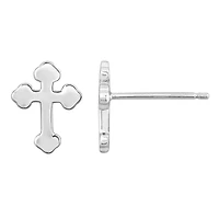 Lab Created Platinum Plated Sterling Silver Dainty Plain Bottony Cross Stud Earrings