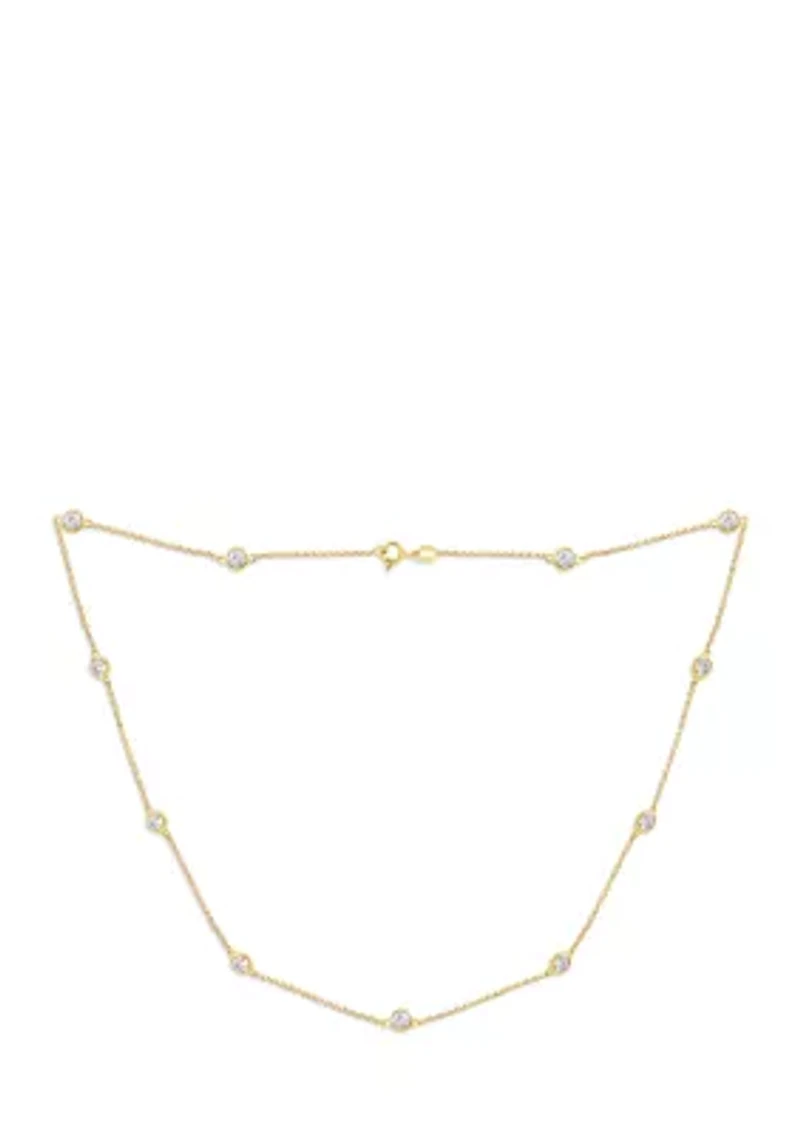 4 Millimeter Swarovski® Zirconia Round-Cut Station Necklace in Yellow Gold Plated Sterling Silver