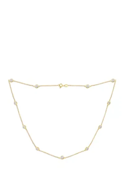 4 Millimeter Swarovski® Zirconia Round-Cut Station Necklace in Yellow Gold Plated Sterling Silver