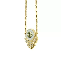 Lab Created 14K Yellow Gold Plated Sterling Silver Enamel Evil Eye With Cubic Zirconia Amulet Lucky Pendant Necklace