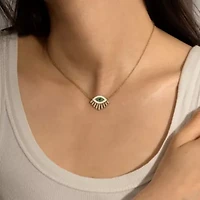 Lab Created 14K Yellow Gold Plated Sterling Silver Enamel Evil Eye With Cubic Zirconia Amulet Lucky Pendant Necklace
