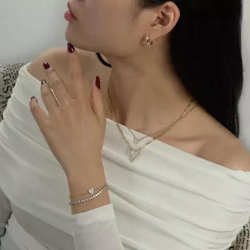 Lab Created 14K Yellow Gold Plated Sterling Silver Cubic Zirconia Heart Necklace