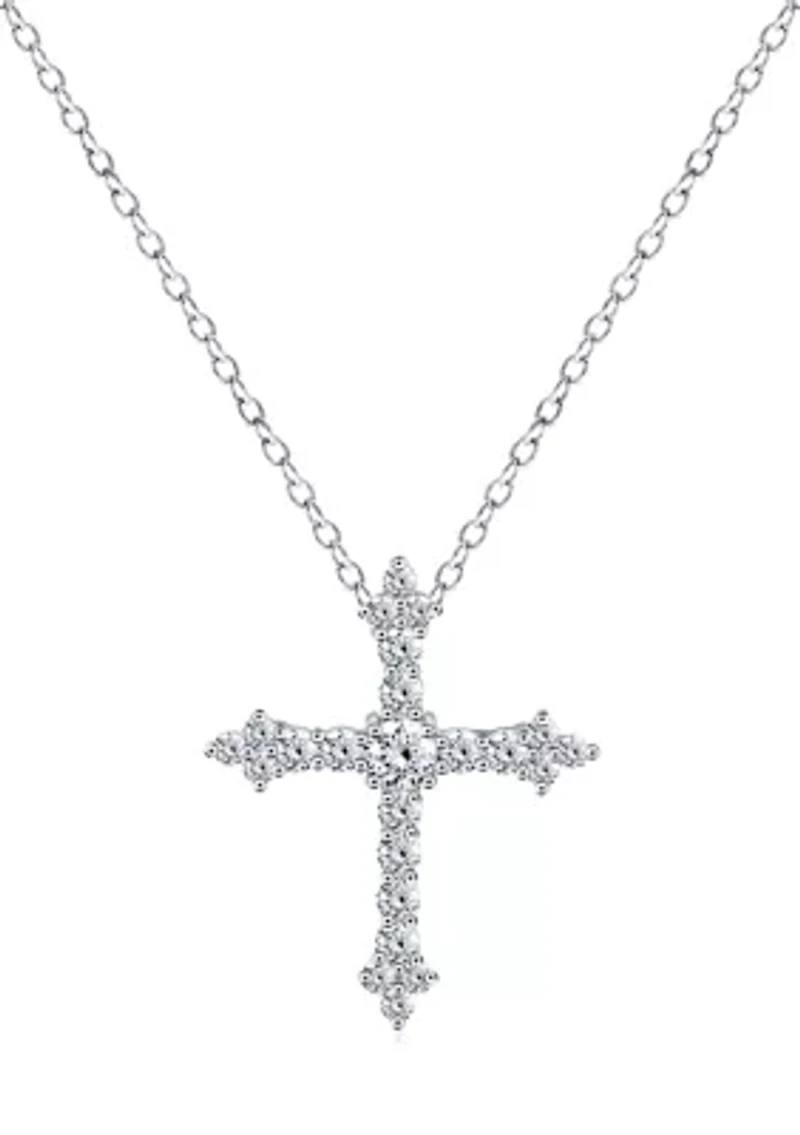 Cubic Zirconia Heart Cross Pendant with Chain