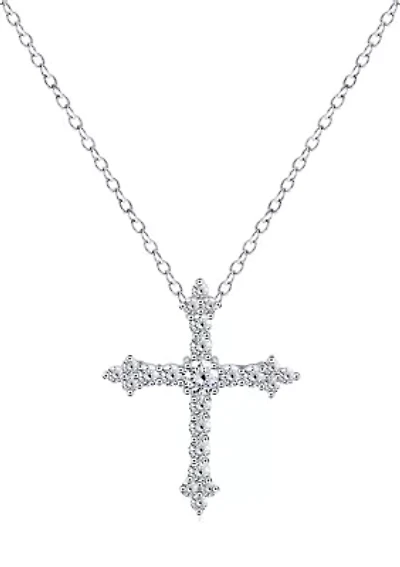 Cubic Zirconia Heart Cross Pendant with Chain