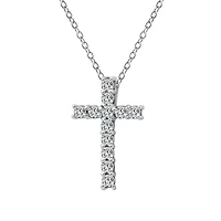 Lab Created Platinum Plated Sterling Silver cttw Religious Clear Cubic Zirconia Latin Cross Pendant Necklace