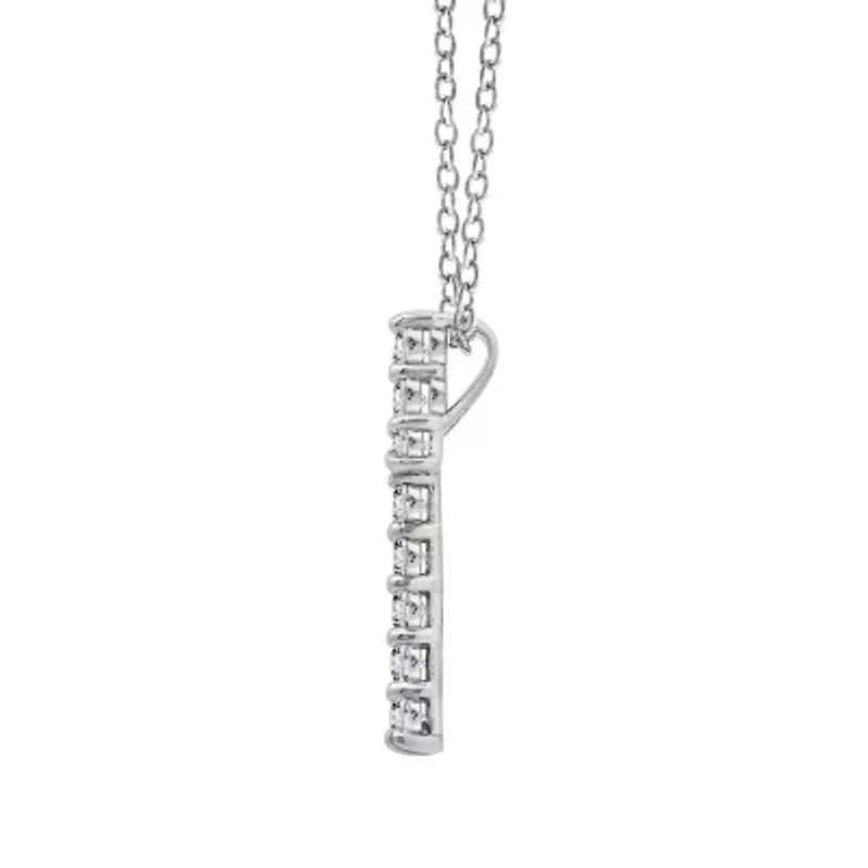 Lab Created Platinum Plated Sterling Silver cttw Religious Clear Cubic Zirconia Latin Cross Pendant Necklace
