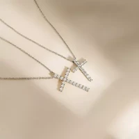 Lab Created Platinum Plated Sterling Silver cttw Religious Clear Cubic Zirconia Latin Cross Pendant Necklace