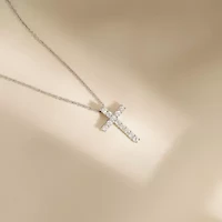 Lab Created Platinum Plated Sterling Silver cttw Religious Clear Cubic Zirconia Latin Cross Pendant Necklace