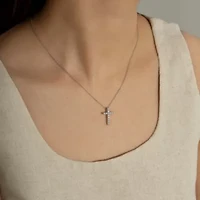 Lab Created Platinum Plated Sterling Silver cttw Religious Clear Cubic Zirconia Latin Cross Pendant Necklace