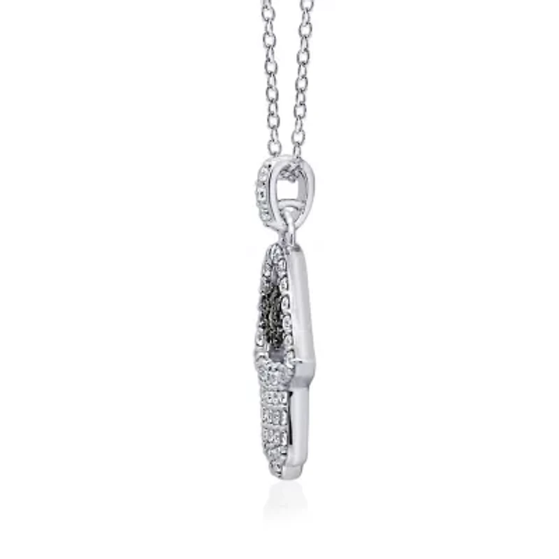 Lab Created Platinum Plated Sterling Silver CZ, Natural and Synthetic Black Spinel Evil Eye Hamsa Hand Lucky Pendant Necklace