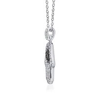 Lab Created Platinum Plated Sterling Silver CZ, Natural and Synthetic Black Spinel Evil Eye Hamsa Hand Lucky Pendant Necklace