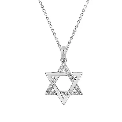 Lab Created Platinum Plated Sterling Silver Religious Round Brilliant Cubic Zirconia Star Of David Pendant Necklace