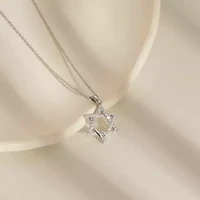 Lab Created Platinum Plated Sterling Silver Religious Round Brilliant Cubic Zirconia Star Of David Pendant Necklace