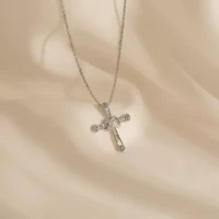 Lab Created Platinum-Plated Sterling Silver Religious Baguette & Round Clear-Cut Cubic Zirconia "X-Cross" Pendant Necklace