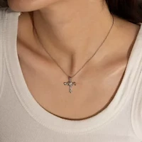 Lab Created Platinum-Plated Sterling Silver Religious Baguette & Round Clear-Cut Cubic Zirconia "X-Cross" Pendant Necklace