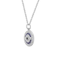 Lab Created Platinum Plated Sterling Silver Synthetic Sapphire and Clear Cubic Zirconia Round Evil Eye Pendant Necklace