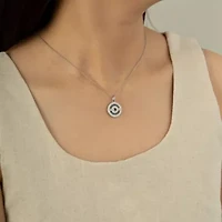 Lab Created Platinum Plated Sterling Silver Synthetic Sapphire and Clear Cubic Zirconia Round Evil Eye Pendant Necklace