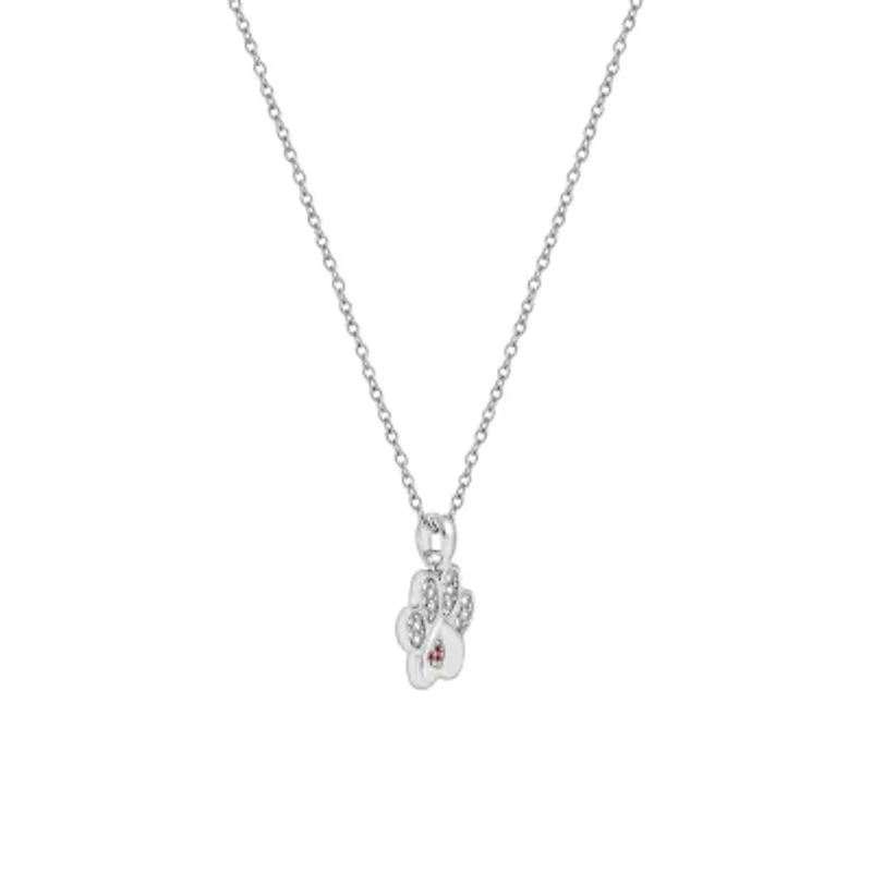 Lab Created Platinum Plated Sterling Silver Cubic Zirconia Tiny Heart Paw Pendant Necklace