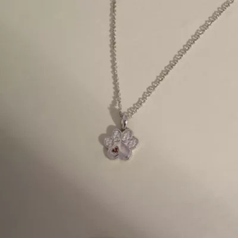 Lab Created Platinum Plated Sterling Silver Cubic Zirconia Tiny Heart Paw Pendant Necklace