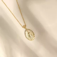 Lab Created 14K Yellow Gold Plated Sterling Silver Mother Mary Pendant Necklace