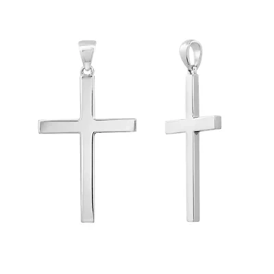 Lab Created Platinum Plated Sterling Silver Dainty Plain Classic Latin Cross Pendant Necklace