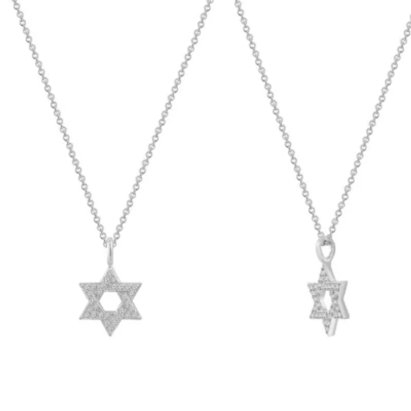 Lab Created Platinum Plated Sterling Silver Religious Round Brilliant Cubic Zirconia Pave Star Of David Pendant Necklace