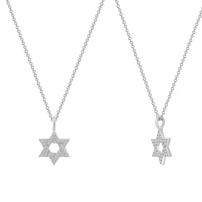 Lab Created Platinum Plated Sterling Silver Religious Round Brilliant Cubic Zirconia Pave Star Of David Pendant Necklace