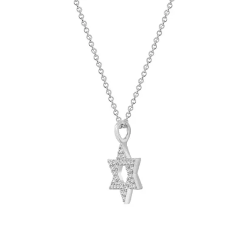 Lab Created Platinum Plated Sterling Silver Religious Round Brilliant Cubic Zirconia Pave Star Of David Pendant Necklace