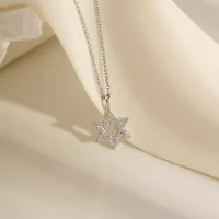 Lab Created Platinum Plated Sterling Silver Religious Round Brilliant Cubic Zirconia Pave Star Of David Pendant Necklace